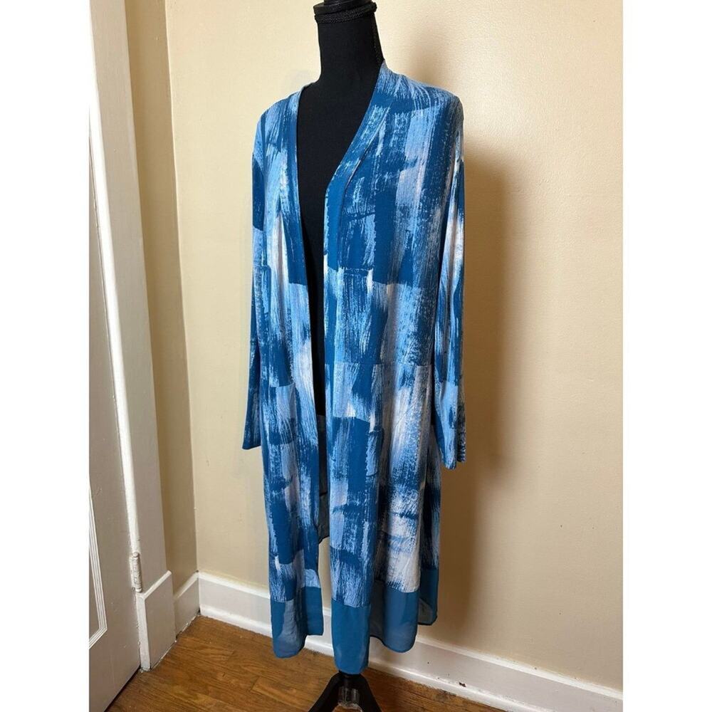 LOGO by Lori Goldstein Rayon 230 Duster large Chiffon Hem Blue cardigan